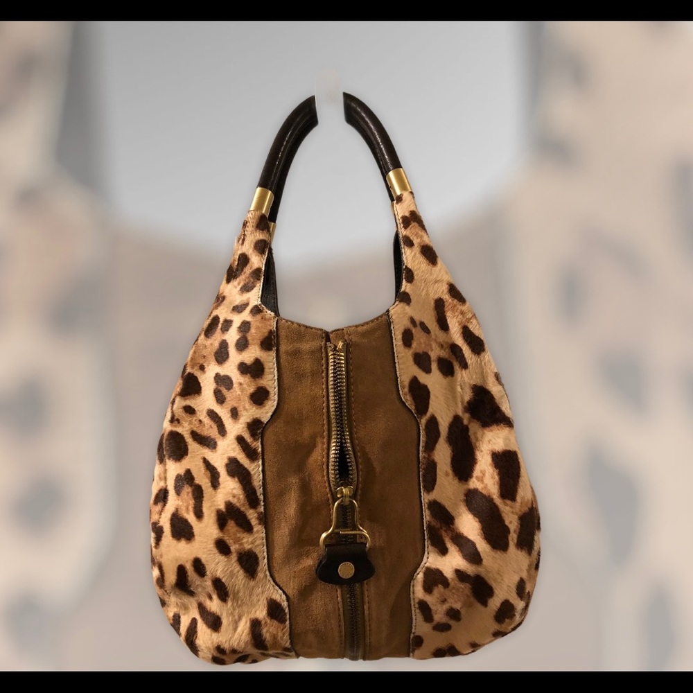 Jimmy Choo Leopard Print Calf Hair Hobo Bag